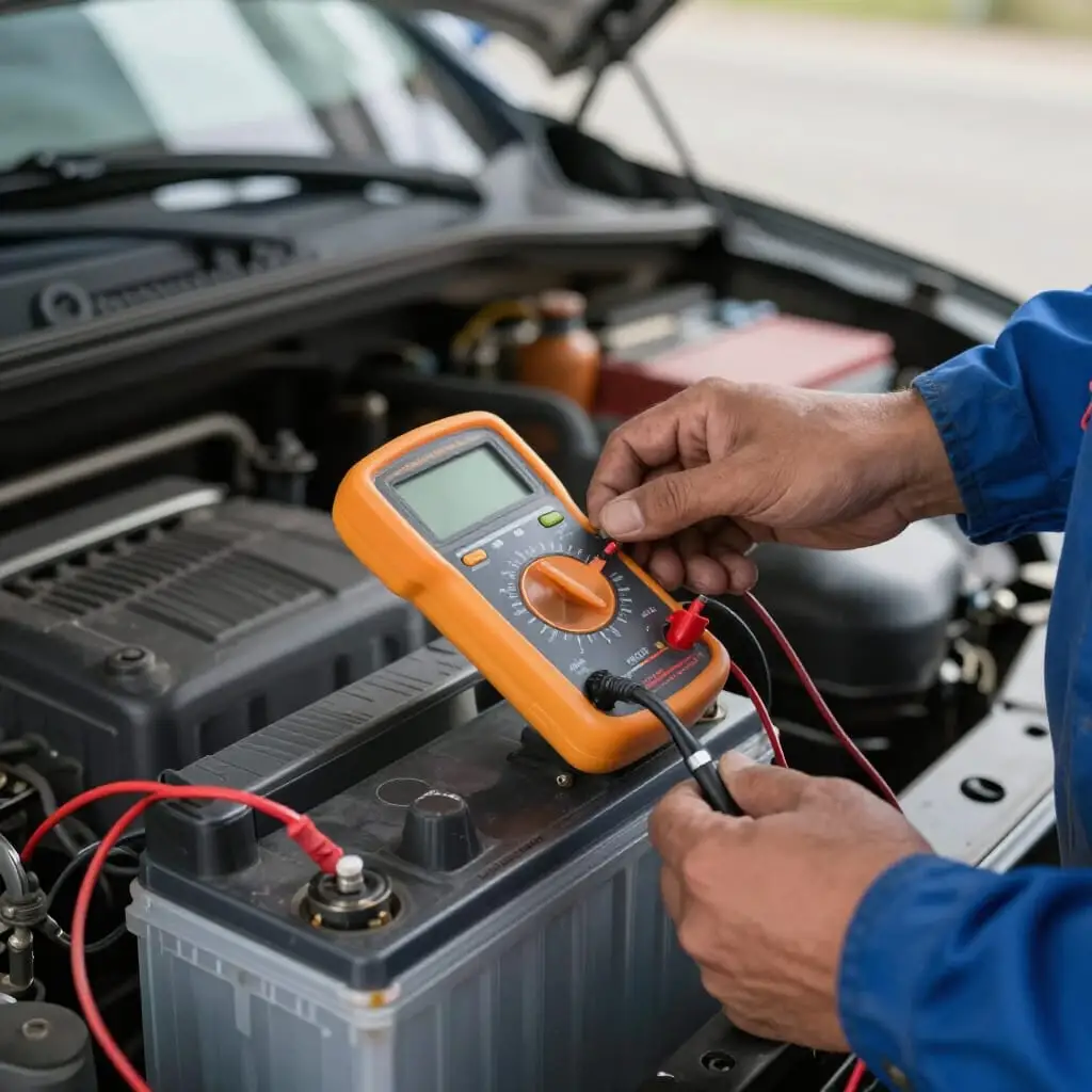Test de la batterie d'une voiture avec un multimètre